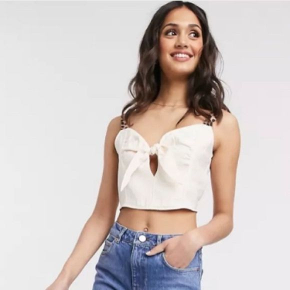 Moon River : Cream Bow Crop Cami with Leopard Print Straps - Picture 6 of 14